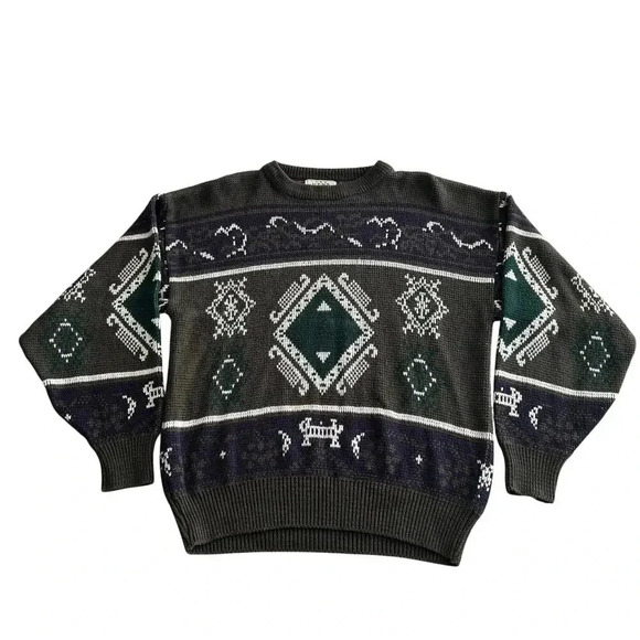 Vintage The Men’s Store at Sears Aztec Tribal Grandpa Knit Sweater Medium - Picture 1 of 5